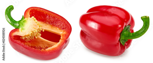 sliced red sweet bell pepper isolated on white background. clipping path