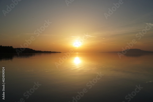 Beautiful sunset above a lake in Hungary Balaton 