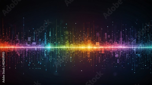A colorful soundwave spectrum of rainbow colors   design element in concept of music  party  technology. beautiful abstract wave technology background with blue light digital effect corporate concept