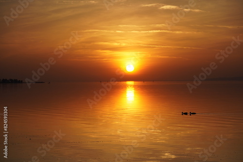 Beautiful sunset above a lake in Hungary Balaton 