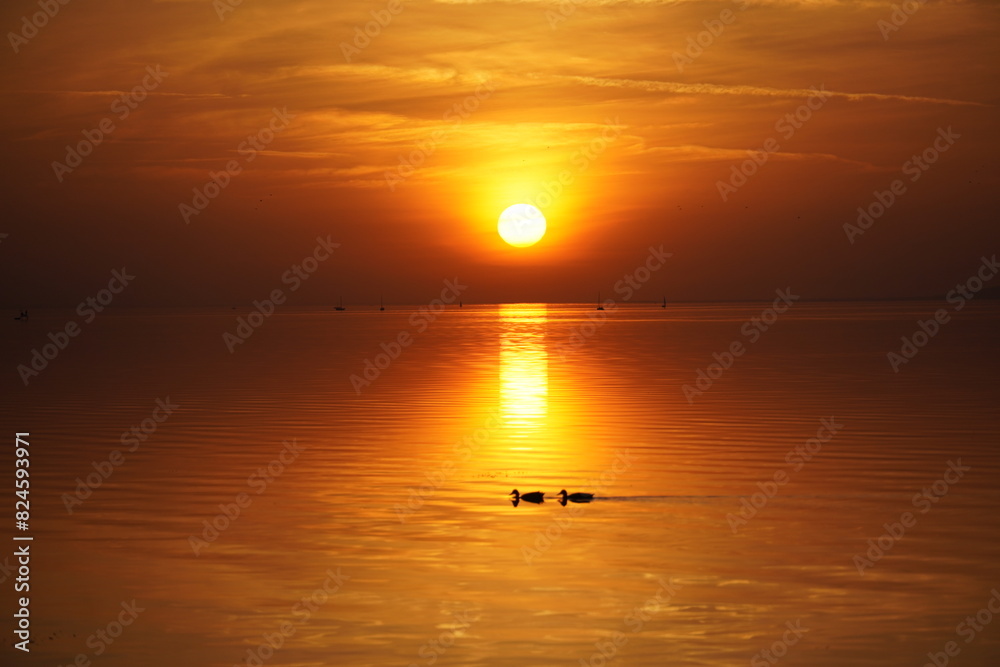 Obraz premium Beautiful sunset above a lake in Hungary Balaton 
