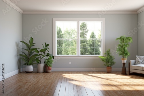 Modern Living Room with Large Windows and Greenery