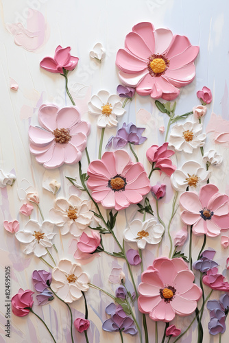 there is a painting of flowers made of paper on a wall