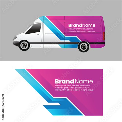 cargo van car body sticker design vector. freight forwarding company cargo van