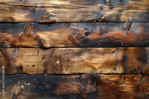 Rustic Wood Background, realistic photography of old wood texture with burned and charred wooden planks. Created with Ai photo