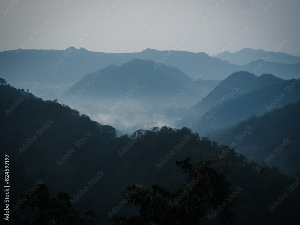 Fog on the mountains during the rainy season    