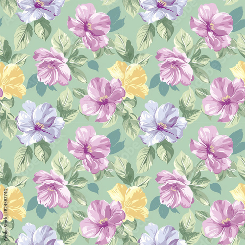 Wallpaper Mural Floral variety color, form natural, seamless fabric pattern. Torontodigital.ca