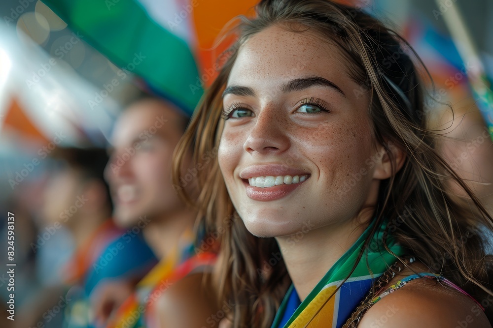 Olympic games Fan Reactions: Enthusiastic fans waving flags and cheering. Olympic games Fan Reactions: Enthusiastic fans waving flags and cheering.