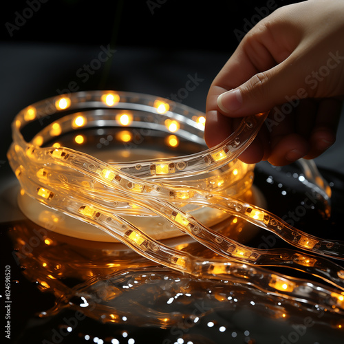 someone is putting a string of lights on a bowl of water