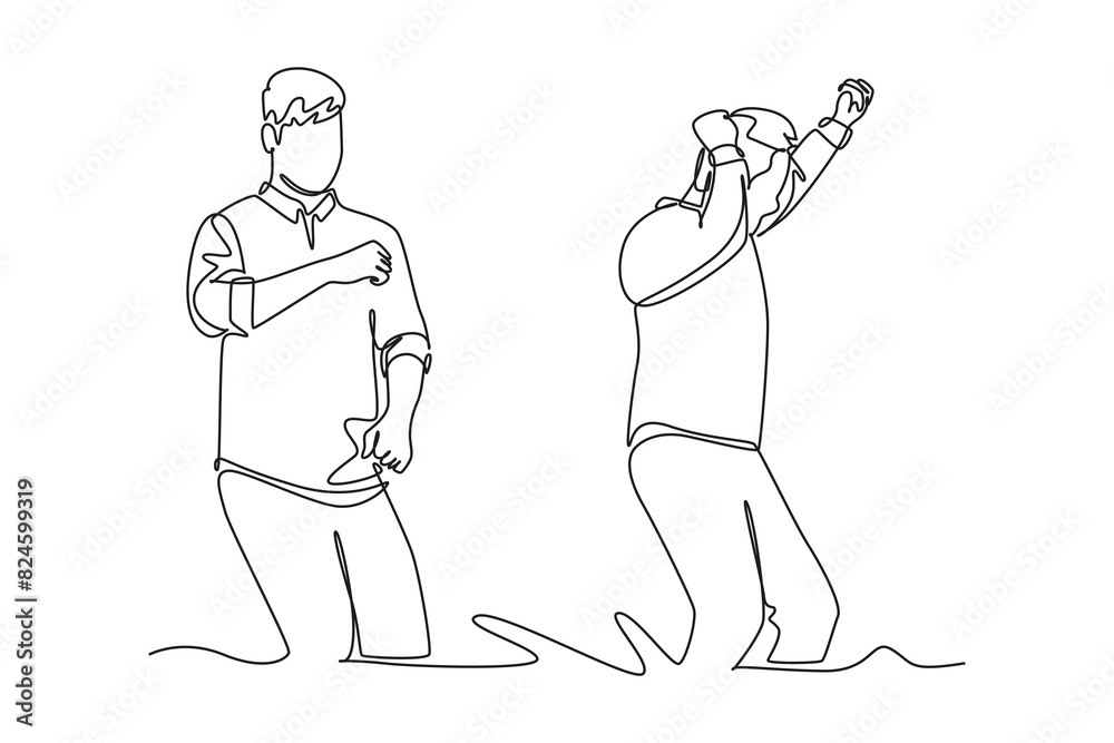 Fototapeta premium Gathering Family Concept. Single line draw design vector graphic illustration.