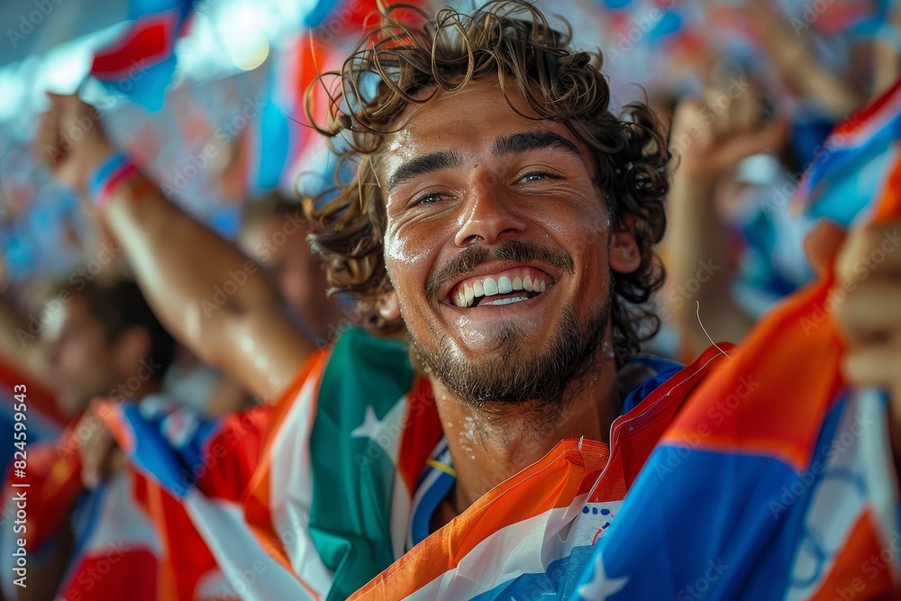 Olympic games Fan Reactions: Enthusiastic fans waving flags and cheering. Olympic games Fan Reactions: Enthusiastic fans waving flags and cheering.
