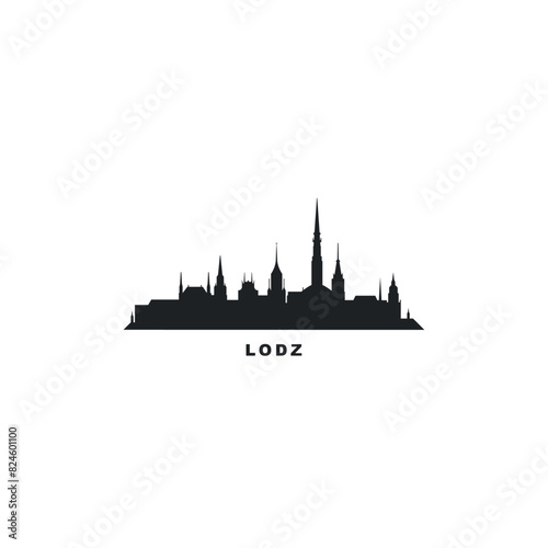 Lodz cityscape skyline city panorama vector flat modern logo icon. Poland town emblem idea with landmarks and building silhouettes. Isolated graphic