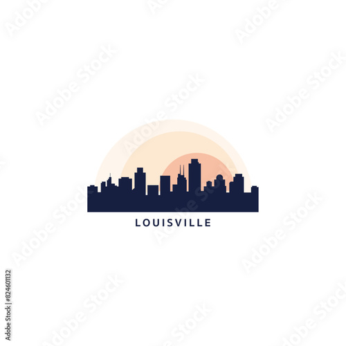 Louisville USA city skyline and cityscape logo. Panorama  US Kentucky state icon  landmarks  skyscraper at sunrise  sunset. United States of America isolated graphic  vector flat