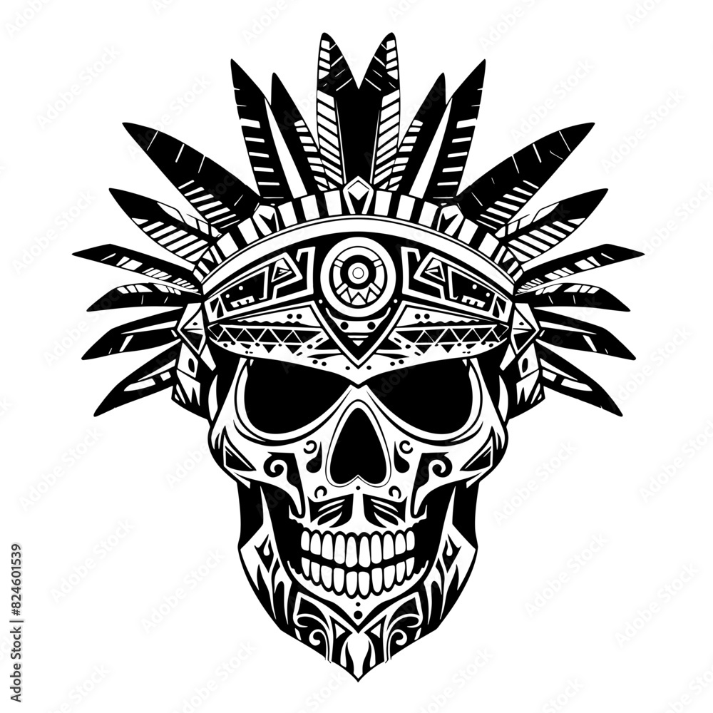 Captivating Aztec Skull Symbol Vector - Ideal for Bold Tattoos, Striking Graphic Designs, and Cultural Art Projects Captivating Aztec Skull Symbol Vector - Ideal for Bold Tattoos, Striking Graphic Designs, and Cultural Art Projects