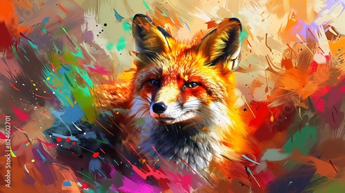painting of a fox with a colorful background