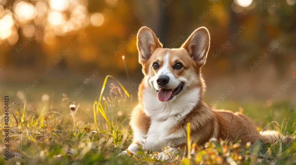 Smiling Corgi Dog in a Grassy Field
