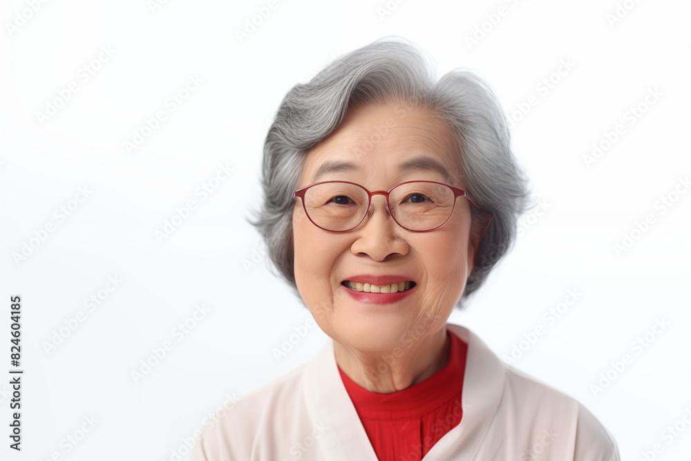 Smiling senior asian woman on white background. Topics related to old age. Asia. China. Japan. Retirement home. Grandmothers day . Retirement. Image for Graphic Designer. Senior residence. AI. Smiling senior asian woman on white background. Topics related to old age. Asia. China. Japan. Retirement home. Grandmothers day . Retirement. Image for Graphic Designer. Senior residence. AI.