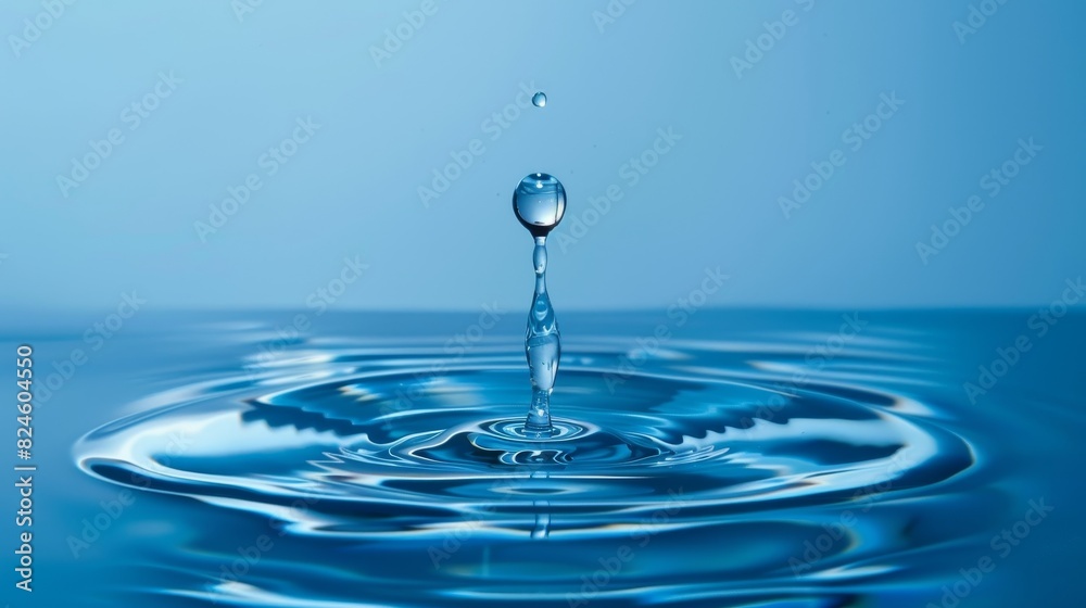 Droplet of water falling onto a clear blue surface, forming perfect concentric circles Droplet of water falling onto a clear blue surface, forming perfect concentric circles