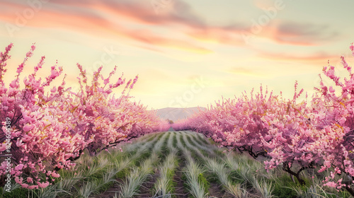 there is a field of pink flowers in the middle of a field