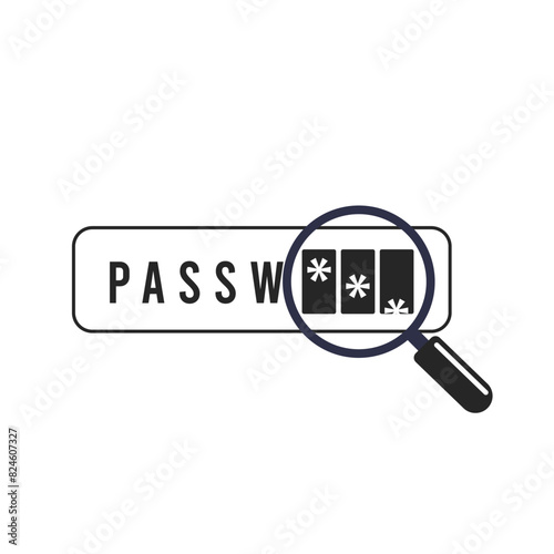 Password Brute-force attack. Password phishing scams flat vector black and white icon illustration isolated on white background