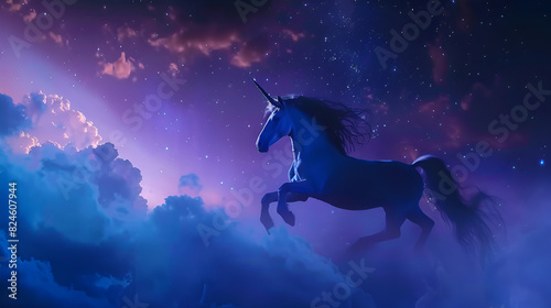 A unicorn in the purple sky