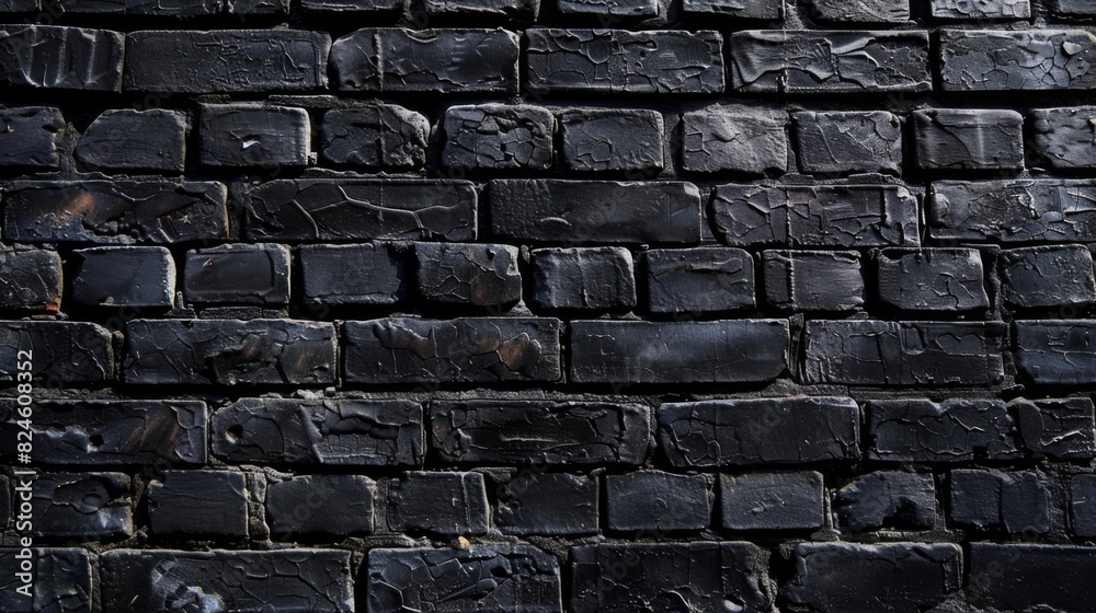 Black brick wall texture. Brickwork background for design. Horizontal brick surface