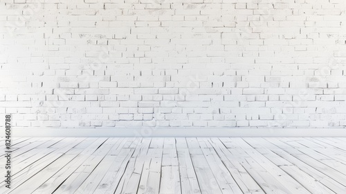 Whitewashed brick wall and wooden floor.white wall and floor