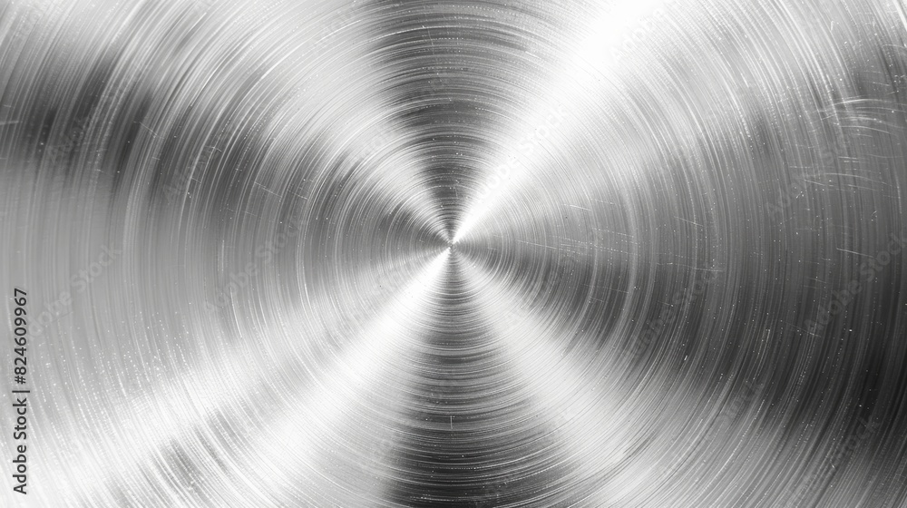 The image is a close-up of a shiny metal surface with a circular brushed pattern. The image is a close-up of a shiny metal surface with a circular brushed pattern.