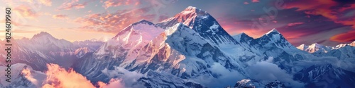 Mountain Peaks Majestically Rising Above Snow-Clad Landscape Under the Sunlight photo