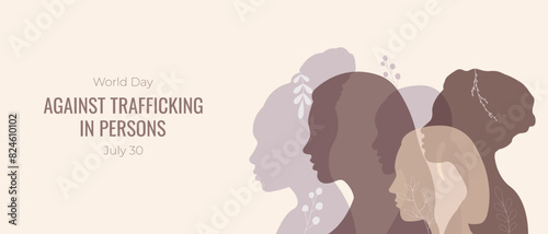 World Anti-Trafficking Day banner.Vector illustration with silhouettes of people.