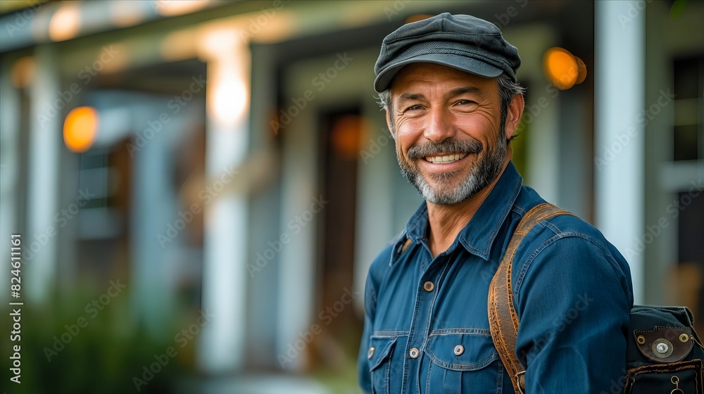 A man with a beard and hat smiling outside. A man with a beard and hat smiling outside.
