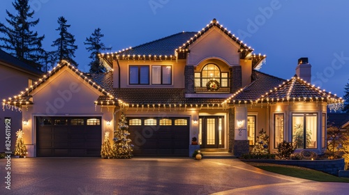 Christmas lights on fancy home in suburbs