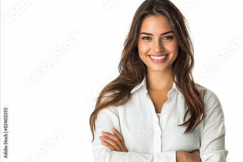 A smiling woman with her arms crossed.