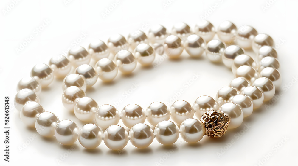 Elegant Pearl Necklace on White Background , closeup view. Elegant Pearl Necklace on White Background , closeup view.