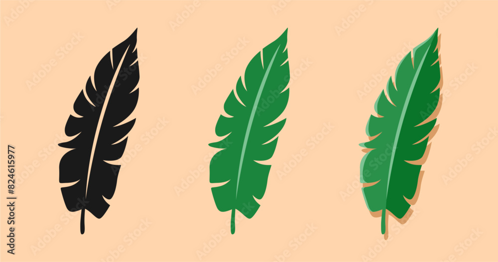 banana leaf icon set. Vector illustration of a set of feathers. banana leaf icon set. Vector illustration of a set of feathers.