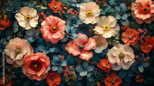 A vintage botanical collage of various flowers, elegantly arranged and rendered with fine details and a nostalgic touch. List of Art Media Photograph inspired by Spring magazine photo