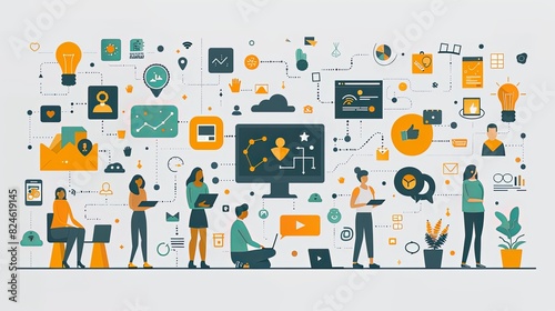 Set of design and development people illustrations. Flat design vector illustrations of graphic and web design and development, social media, creative process, app development