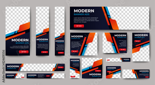 Web advertising banner template design. Modern web layout set with standard size. vector photo