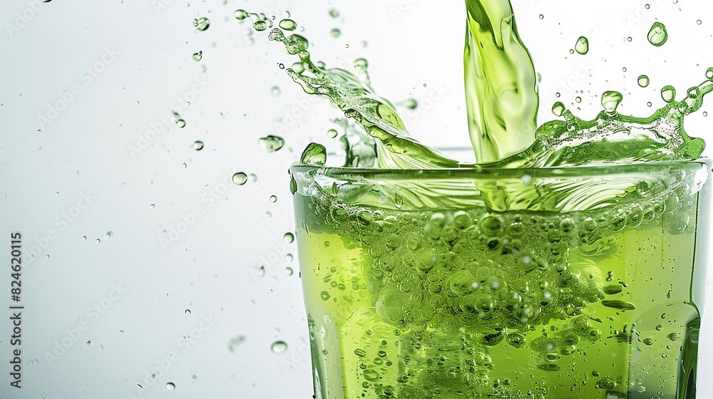 Refreshing green punch squash pouring into a glass, creating a swirling motion, pristine white background, studio lighting Refreshing green punch squash pouring into a glass, creating a swirling motion, pristine white background, studio lighting