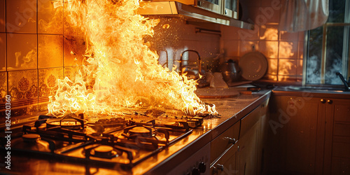 Home kitchen engulfed in flames