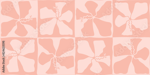 Swamp pink mallow seamless pattern. Drawn floral repetition in 2 color tints for background, cover, wallpaper, border, decoration.