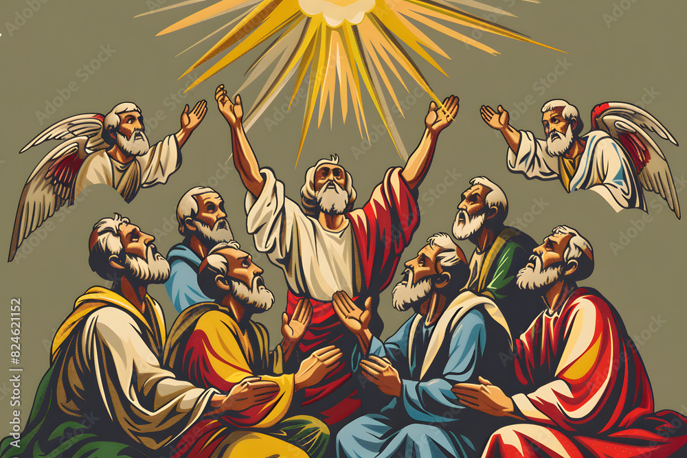 Pentecost. The descent of the Holy Spirit on the Apostles.vector Pentecost. The descent of the Holy Spirit on the Apostles.vector