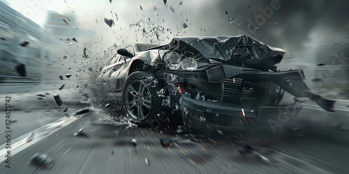 Fatal Car Accident Caused by Speeding and Drunk Driving. Concept Car Accidents photo
