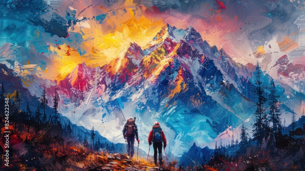 Fototapeta premium Closeup of hikers ascending a mountain trail