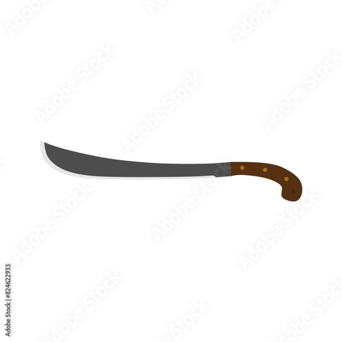 golok machete flat design vector illustration isolated on white background. Combat weapon blades, vector model types. Trapper sword and hunter knife blades. Protection concept. Warrior blades