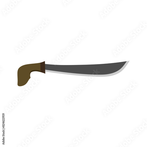 golok machete flat design vector illustration isolated on white background. Combat weapon blades, vector model types. Trapper sword and hunter knife blades. Protection concept. Warrior blades