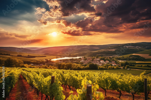 Romantic vineyards in France and Italy at sunset  energetic vibe. Generative AI tools
