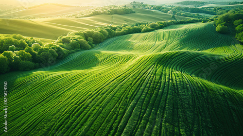 bird s eye view of natural smooth lines on green fields  beautyful landscapes