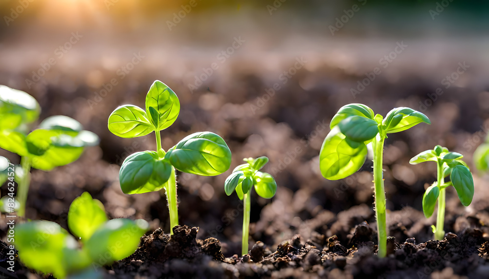 A young plant sprouting from the soil in a garden A young plant sprouting from the soil in a garden