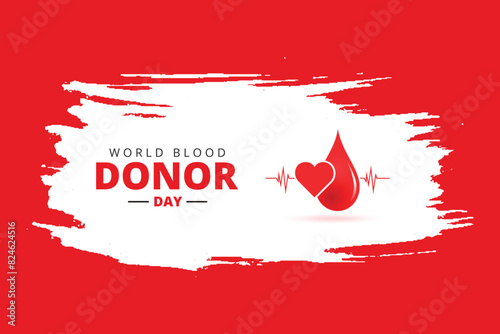 world blood donor day heart and blood drop with heartbeat line grunge background awareness, template, concept social media banner, post design vector illustration